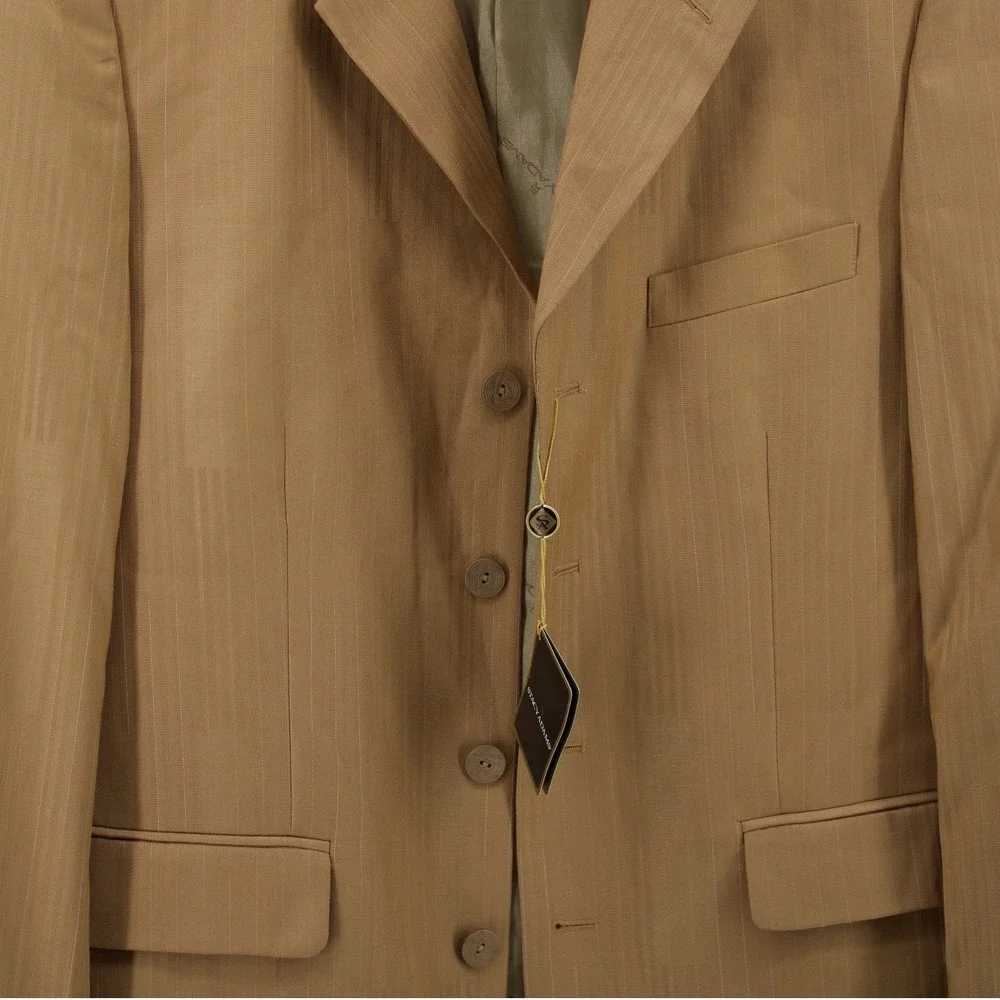 Stacy AdamsMens 40R W33 Blazer Jacket Tan Brown Pinstripe Two Button Business